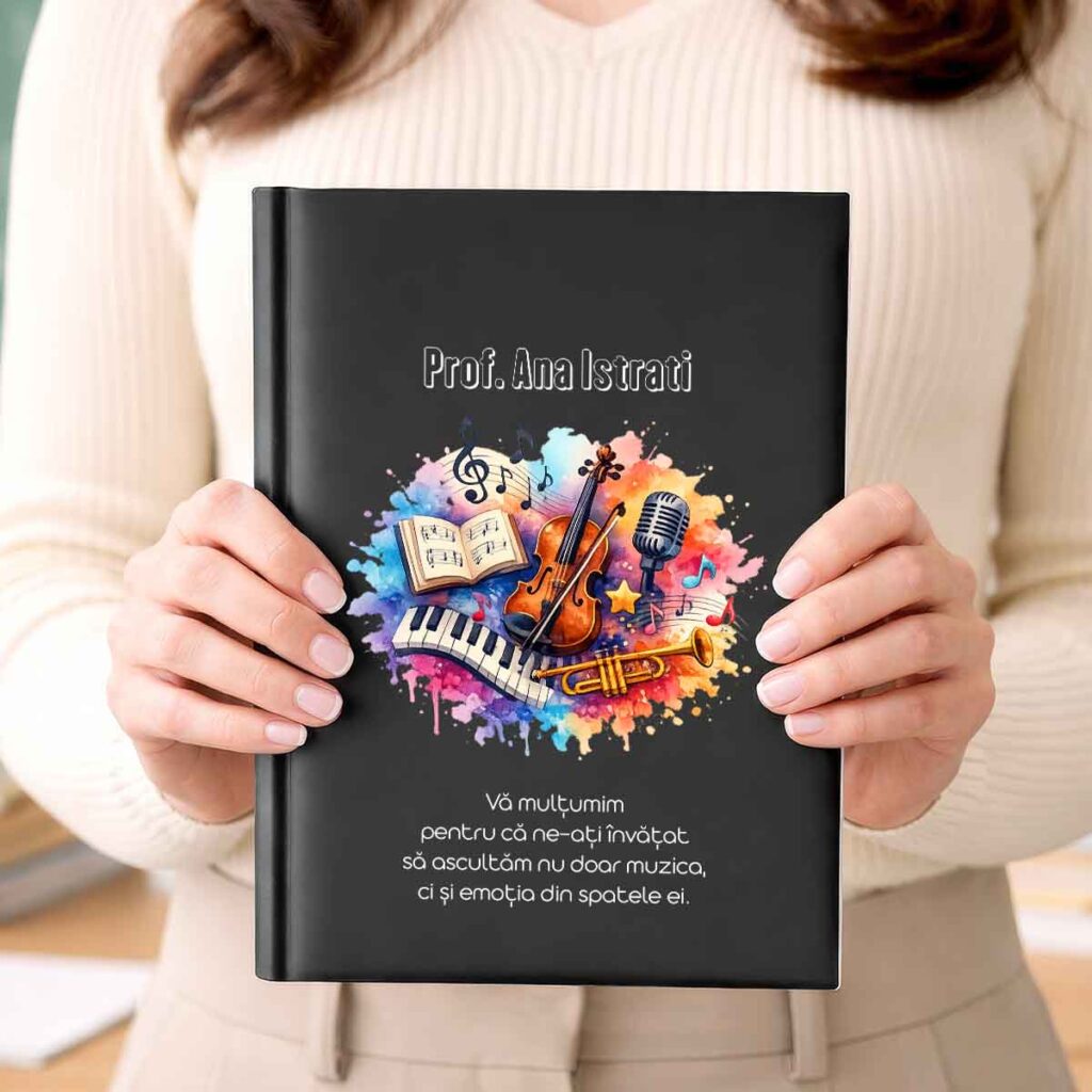 agendă personalizată profesoară de muzică cadou cu nume și mesaj emoționant Dedaruit