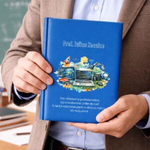 Agendă personalizată pentru profesorul de informatică cu nume și mesaj special, copertă albastră elegantă Dedaruit