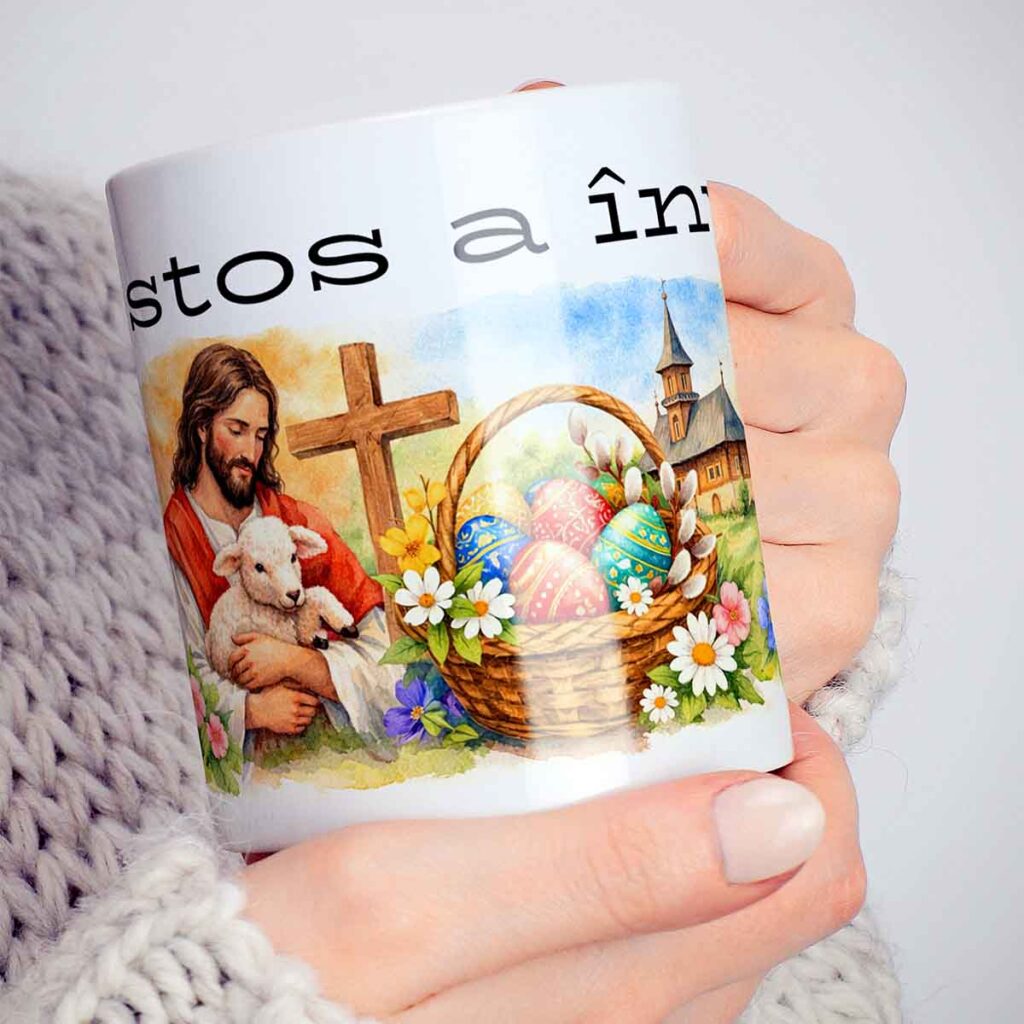 Cană cadou personalizat de Paște cu mesaj tradițional Hristos a Înviat