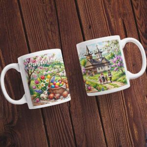 cană personalizată de Paște cu mesaj Paște fericit alături de cei dragi design tradițional Dedaruit