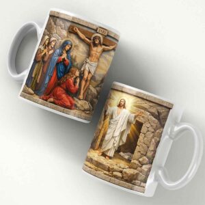 Cana personalizata de Paste cu scena Invierii Domnului design crestin Dedaruit