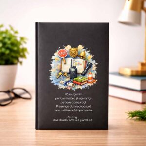 Agendă cadou pentru gardian personalizată cu mesaj de apreciere pentru personalul de securitate școlară, design elegant Dedaruit