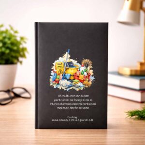 Agendă cadou personalizată pentru femeie de serviciu din școală, cu mesaj de mulțumire din partea elevilor, design elegant