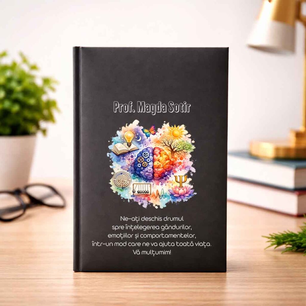Agendă personalizată consilier școlar cu nume și mesaj emoționant, design artistic, cadou special disponibil pe Dedaruit