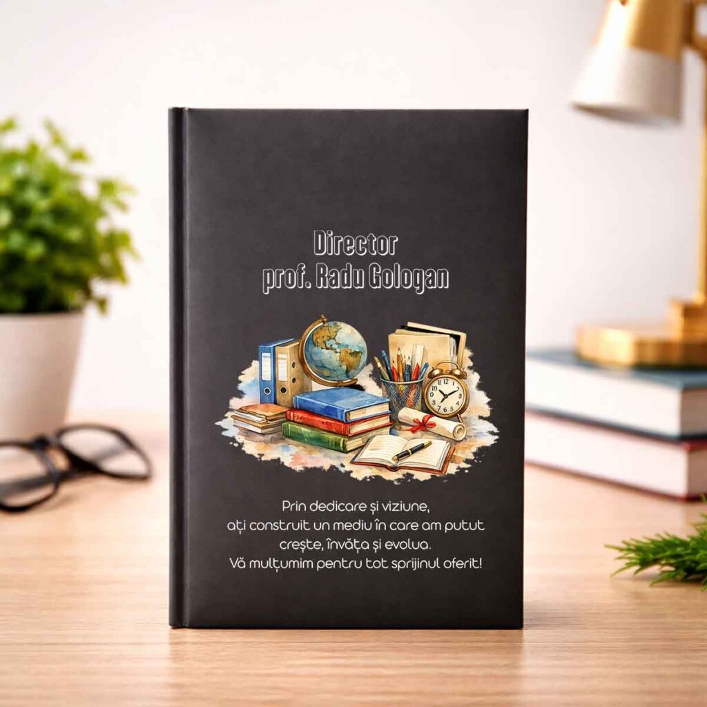 Agendă personalizată director școală cu nume și mesaj cadou elegant A5 nedatată sau notebook dictando