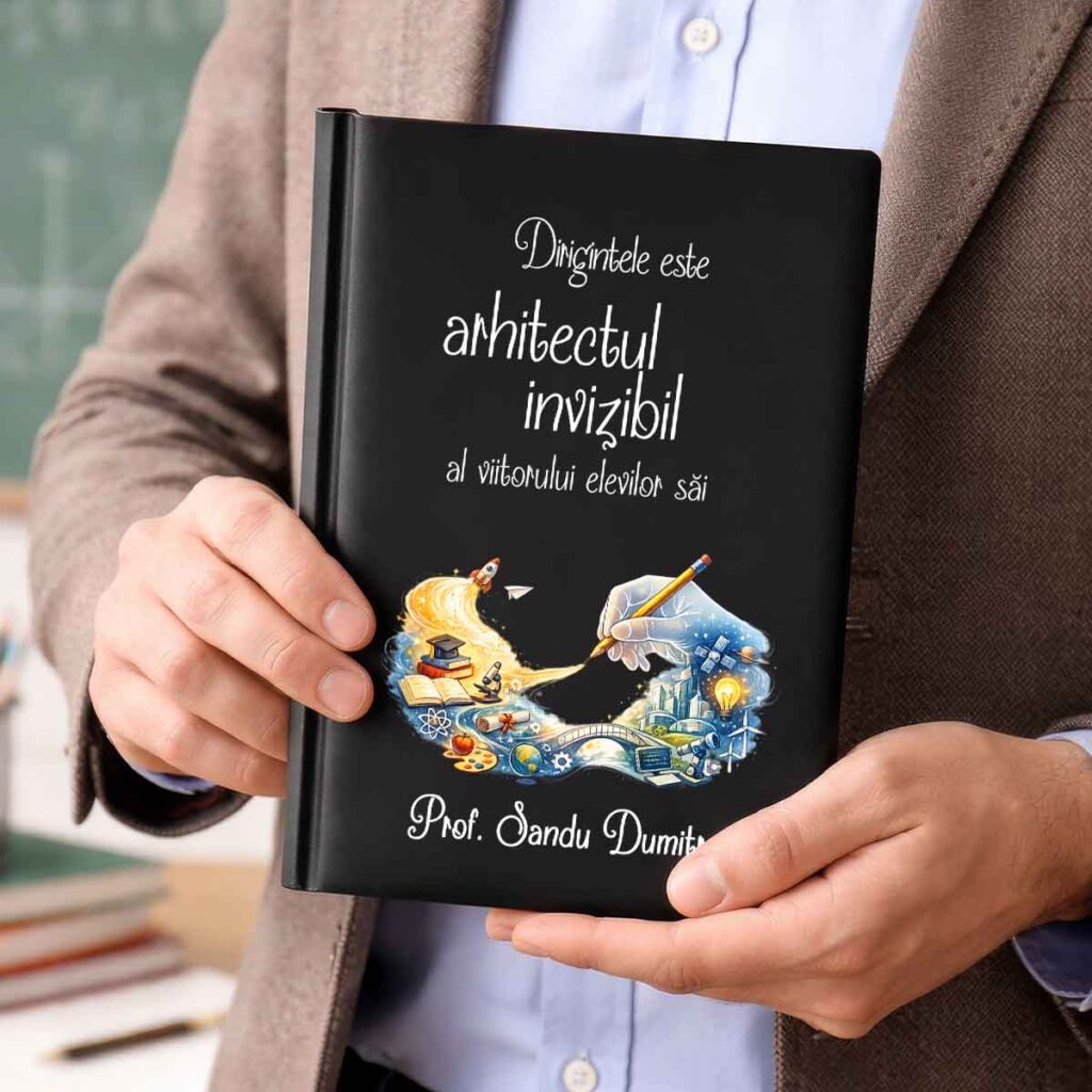 Agendă personalizată pentru diriginte cu mesaj „Dirigintele este arhitectul invizibil al viitorului elevilor săi” și nume, cadou special de la Dedaruit