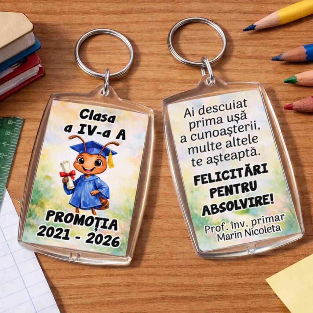 breloc personalizat absolvire elevi cu furnicute cadou clasa a 4-a Dedaruit