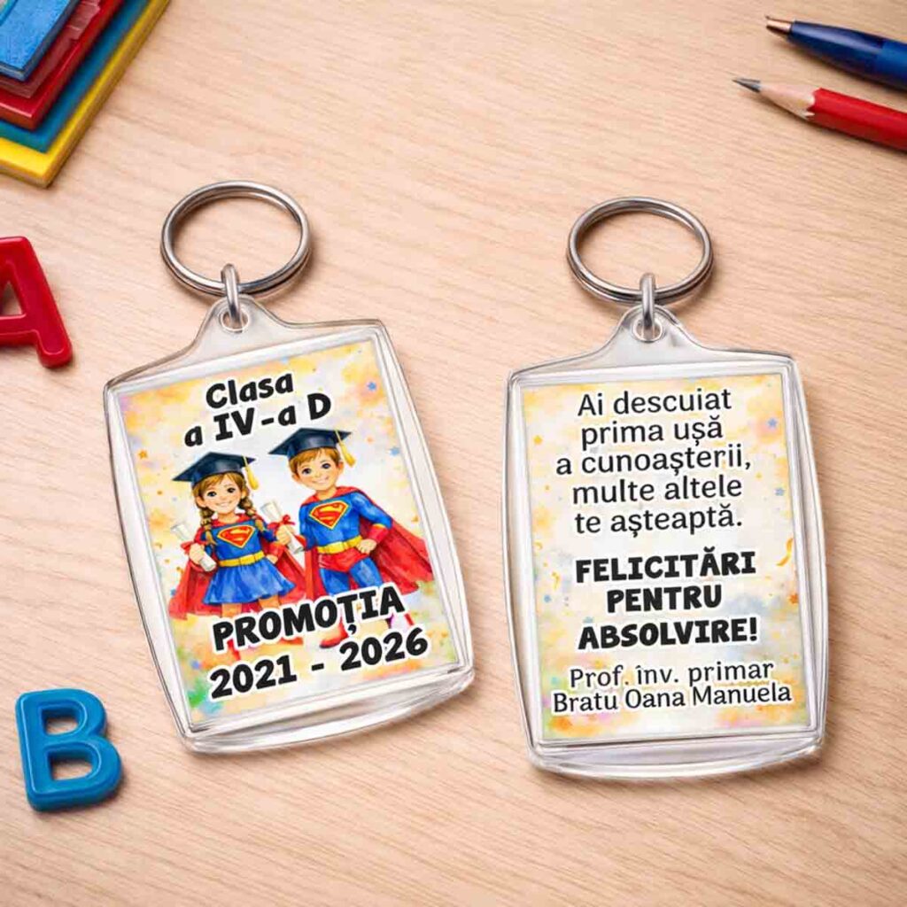 breloc personalizat absolvire elevi cu design super elevi cadou clasa a 4-a Dedaruit