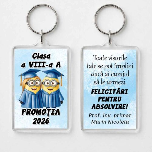 breloc personalizat absolvire minioni pentru elevi cadou final de an Dedaruit