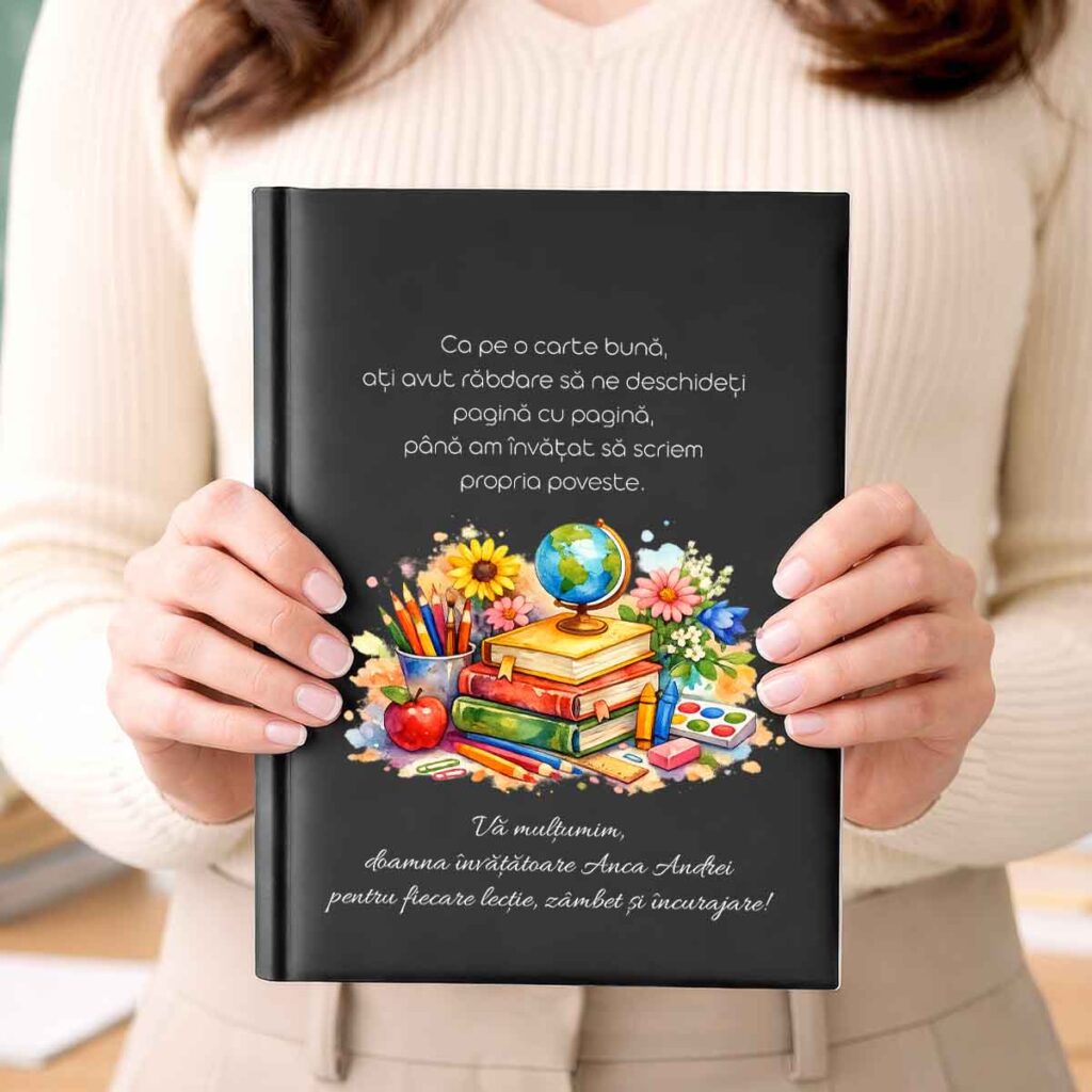 cadou pentru invatatoare agenda personalizata A5 cu nume si mesaj emotional Dedaruit