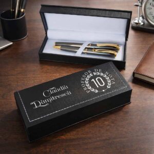 Cadou pentru profesor set stilou si pix premium personalizat in cutie eleganta de daruit