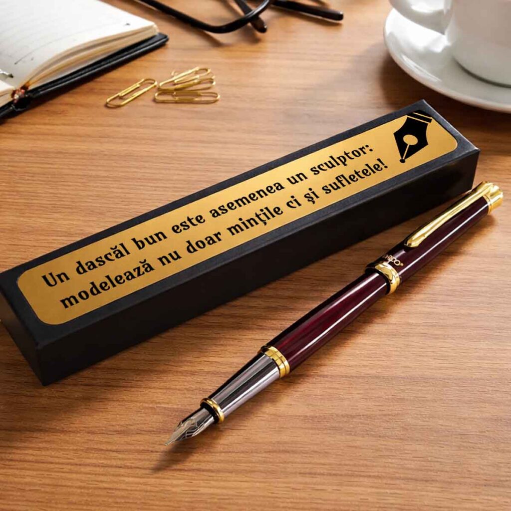 Cadou pentru profesori stilou Daco elegant în cutie personalizată cu mesaj special
