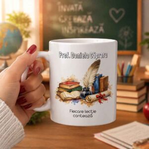 Cana cadou profesoare Profa de Romana din ceramica alba – Dedaruit
