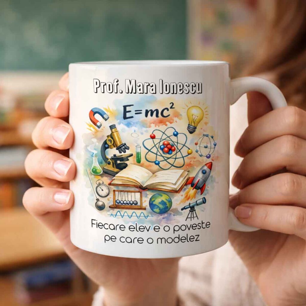 Cana cadou profesori fizica personalizata cu mesaj – cadou unic pentru profesori de fizica Dedaruit