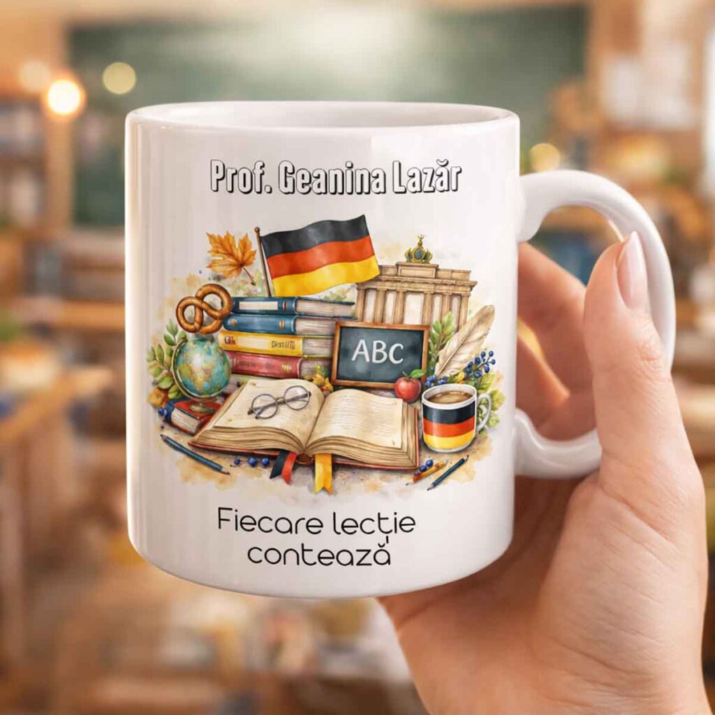 Cana personalizata cu nume pentru profesoara de germana, cadou special Dedaruit