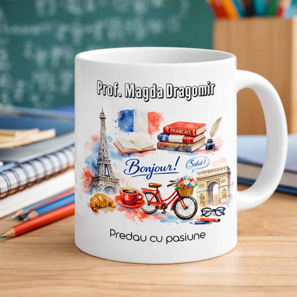 cană personalizată profesor franceză cu nume Dedaruit