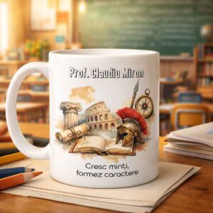 Cana profesor istorie din ceramica alba cadou special Dedaruit