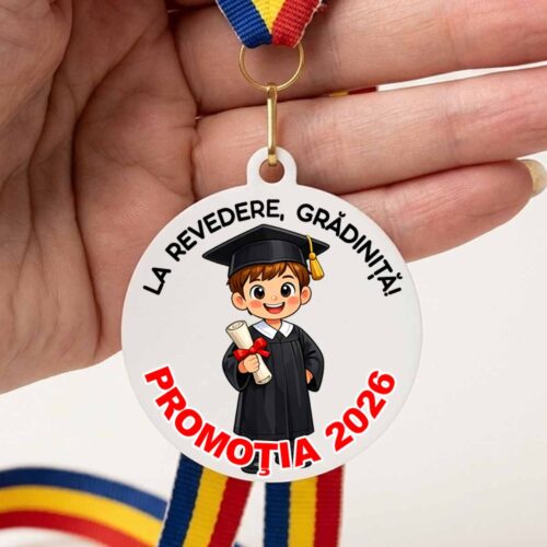 medalie absolvent gradinita model baiat din MDF cu print UV rezistent, promotia 2026, cadou pentru absolvirea grupei mari