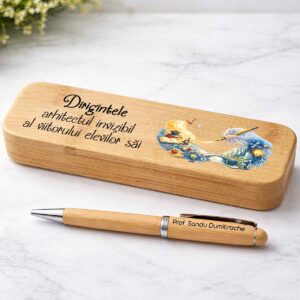 Pix bambus personalizat pentru diriginte cu cutie gravata cadou elegant profesor
