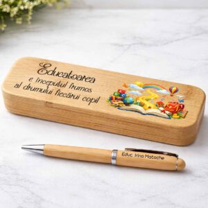 Pix și cutie bambus personalizat educatoare cu mesaj gravat cadou Dedaruit