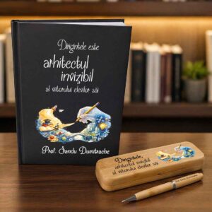 Set cadou personalizat pentru diriginte cu agenda, pix si cutie din bambus cu mesaj inspirational