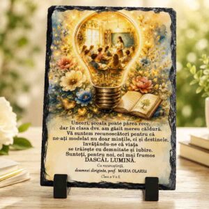 Ardezie personalizată dirigintă cu mesaj emoționant Dascăl Lumină și design floral watercolor