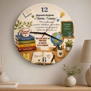 Ceas de perete personalizat pentru diriginte din MDF cu mesaj Cel mai bun diriginte disponibil in 20, 30 si 40 cm