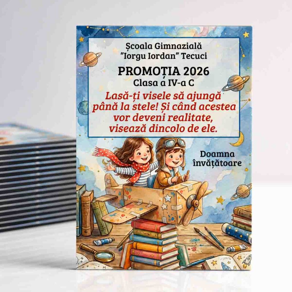 Magnet personalizat absolvire clasa a IV-a pentru elevi, promoția 2026, cadou flexibil 9x7 cm pentru școală și învățătoare