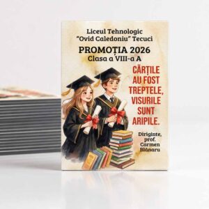 Magnet personalizat absolvire clasa a VIII-a promoția 2026 pentru elevi și profesori realizat din magnet flexibil 9x7 cm