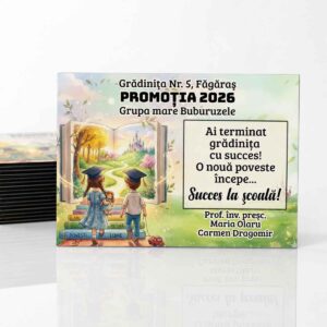 Magnet personalizat absolvire grădiniţă pentru preşcolari, model flexibil 9x7 cm, cadou promoţia 2026 realizat de Dedaruit