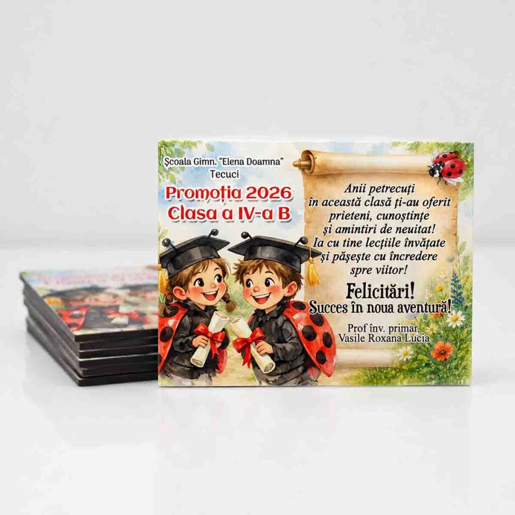 Magnet personalizat Clasa Buburuzelor pentru absolvirea clasei a IV-a, model flexibil 9x7 cm promoția 2026