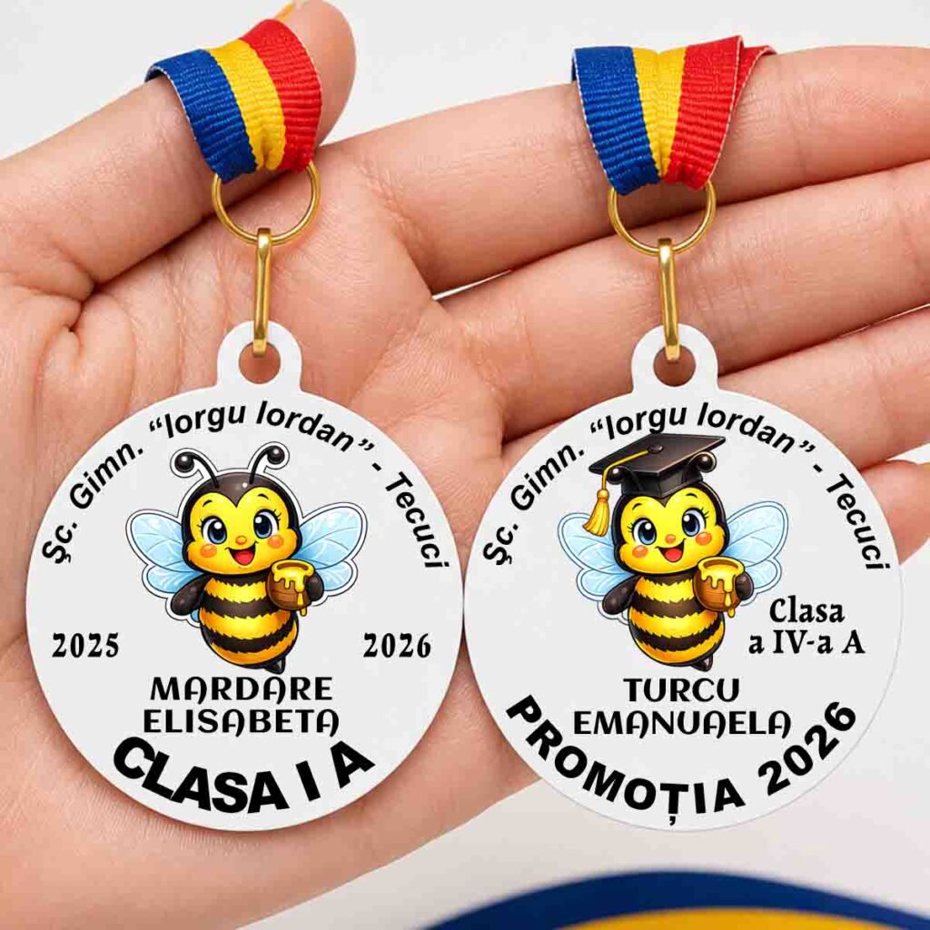 Medalie absolvire albinuță personalizată cu nume pentru școală și grădiniță Dedaruit