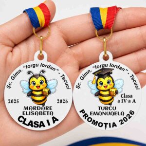 Medalie absolvire albinuță personalizată cu nume pentru școală și grădiniță Dedaruit