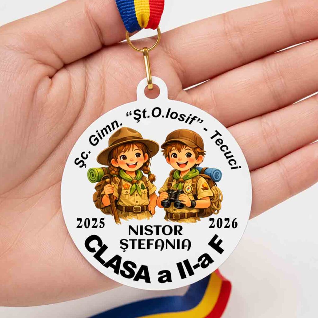 Medalie absolvire cercetași personalizată cu nume pentru copii școală sau grădiniță
