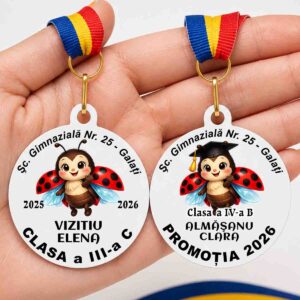 Medalie absolvire clasa buburuzelor personalizata cu nume copil, design buburuza, ideala pentru scoala sau gradinita