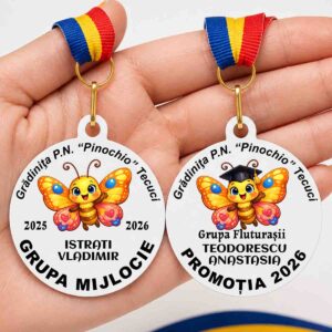 medalie absolvire gradinita personalizata cu fluturas si nume copil model nou