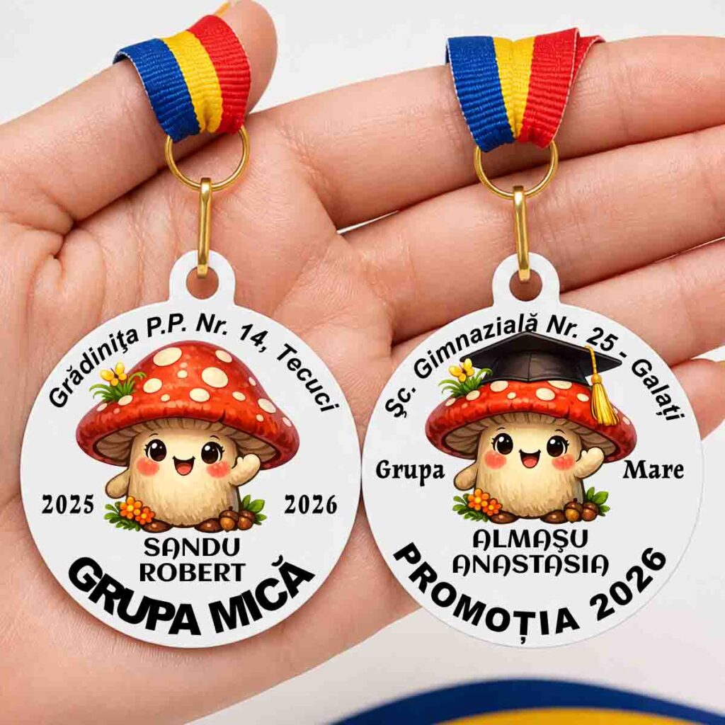 medalie absolvire personalizata model ciupercuta pentru copii gradinita si scoala