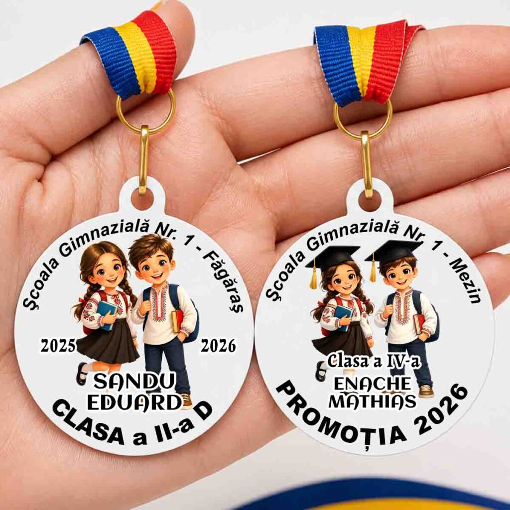 medalie absolvire personalizata Clasa Românaşilor cu nume pentru copii
