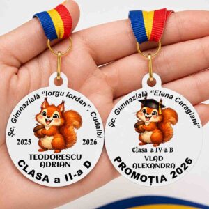 Medalie absolvire veverita personalizata cu nume pentru copii gradinita sau scoala cadou special festivitate absolvire