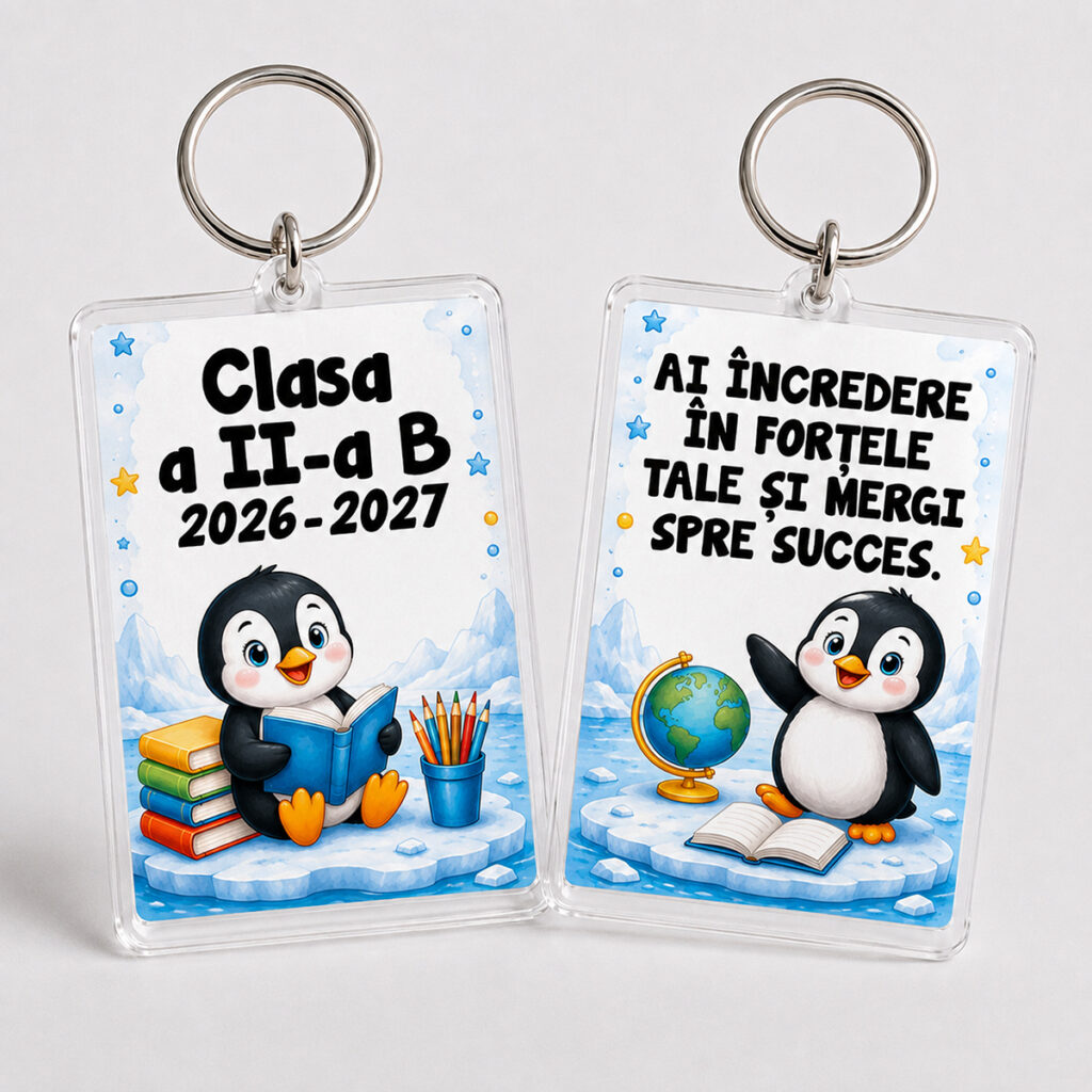 Breloc Clasa Pinguinilor personalizat, cadou pentru început de an școlar