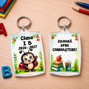 Breloc personalizat Clasa Buburuzelor pentru elevi, cu buburuză și mesaj educativ