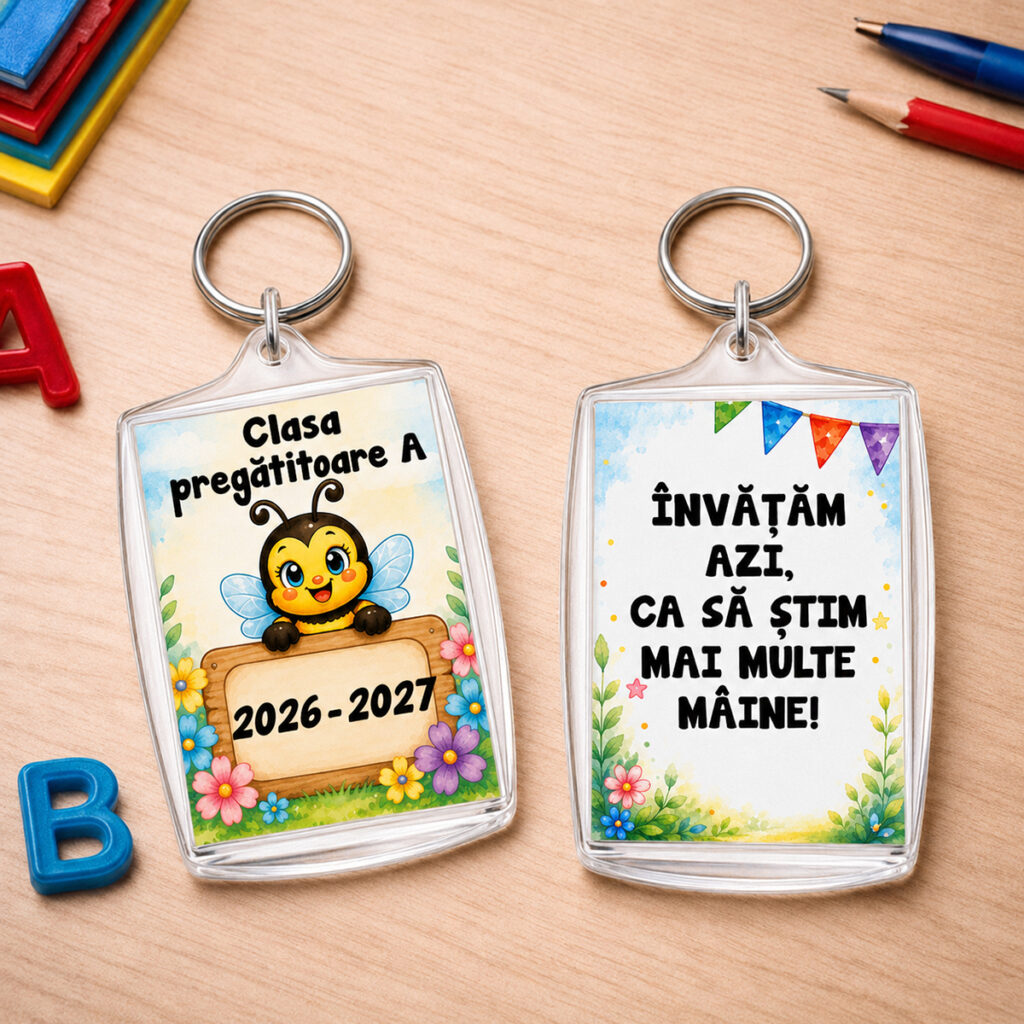Breloc personalizat elevi Clasa Albinuțelor pentru început de an școlar – Dedaruit