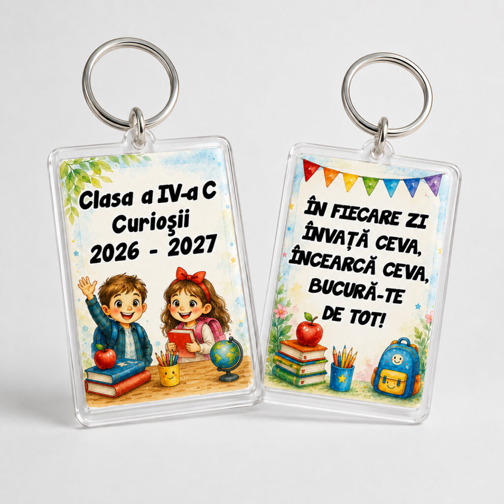 Breloc personalizat elevi pentru început de an școlar cu mesaj motivațional