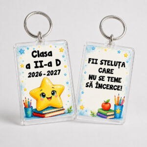Breloc personalizat pentru elevi Clasa Steluțelor cu mesaj motivațional