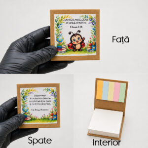 Notes personalizat prima zi de școală cu mascotă buburuză, cadou pentru elevi