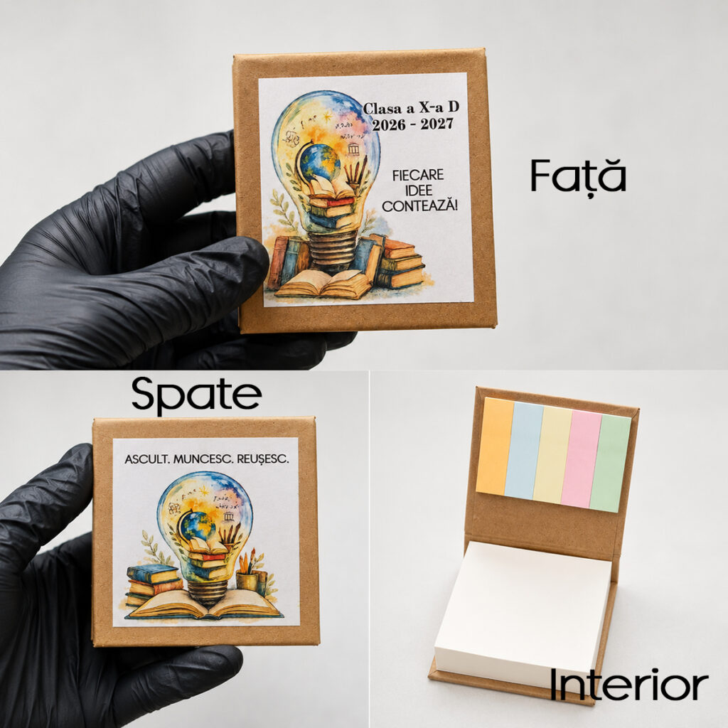 Notes personalizat prima zi de școală, cadou elevi cu coperți din carton reciclat, 200 foi și 125 post-it - Dedaruit